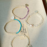 Elegant Pearl Moonstone Amethyst Bead Stretch Bracelet gembea jewelry