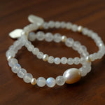 Elegant Pearl Moonstone Amethyst Bead Stretch Bracelet gembea jewelry