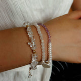 Elegant Pearl Moonstone Amethyst Bead Stretch Bracelet gembea jewelry