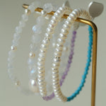Elegant Pearl Moonstone Amethyst Bead Stretch Bracelet gembea jewelry