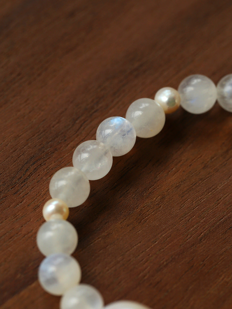 Elegant Pearl Moonstone Amethyst Bead Stretch Bracelet gembea jewelry