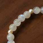 Elegant Pearl Moonstone Amethyst Bead Stretch Bracelet gembea jewelry