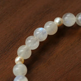 Elegant Pearl Moonstone Amethyst Bead Stretch Bracelet gembea jewelry