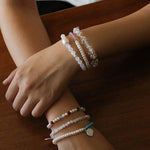 Elegant Pearl Moonstone Amethyst Bead Stretch Bracelet gembea jewelry
