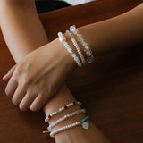 Elegant Pearl Moonstone Amethyst Bead Stretch Bracelet gembea jewelry