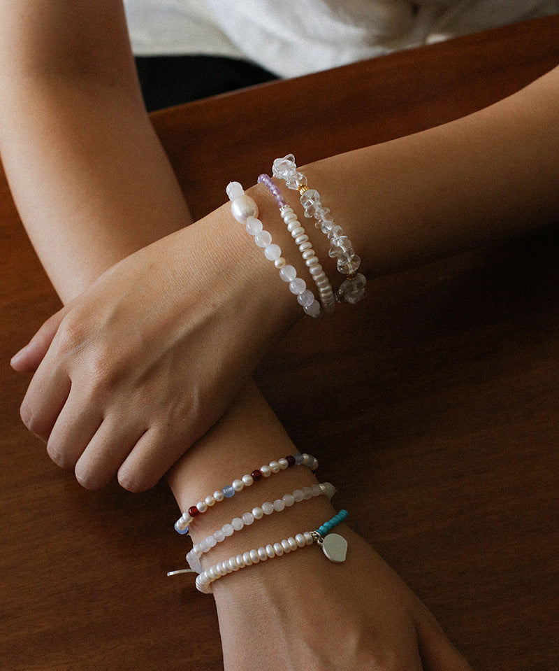 Elegant Pearl Moonstone Amethyst Bead Stretch Bracelet gembea jewelry