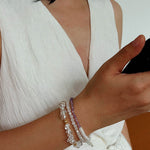Elegant Pearl Moonstone Amethyst Bead Stretch Bracelet gembea jewelry