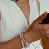 Elegant Pearl Moonstone Amethyst Bead Stretch Bracelet gembea jewelry