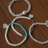 Elegant Pearl Moonstone Amethyst Bead Stretch Bracelet gembea jewelry
