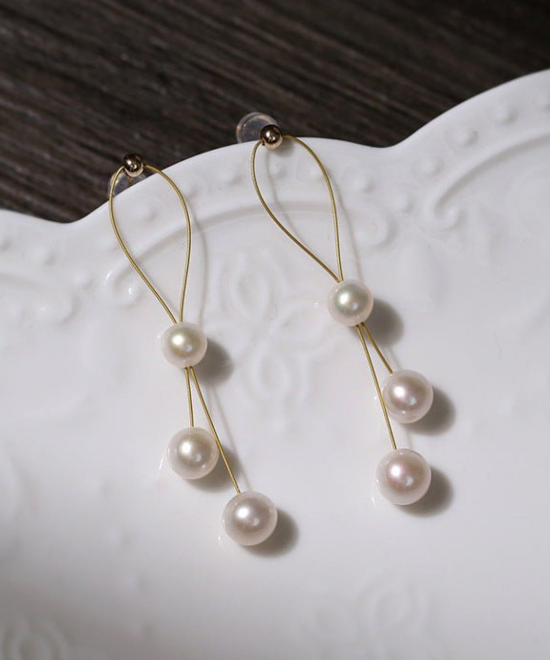 Elegant Gold Wire Pearl Earrings Gembea jewelry