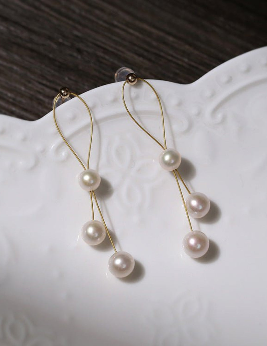 Elegant Gold Wire Pearl Earrings Gembea jewelry
