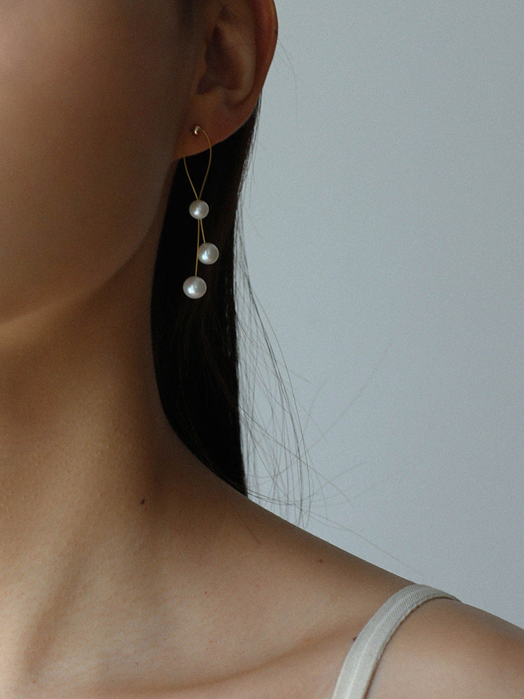 Elegant Gold Wire Pearl Earrings Gembea jewelry