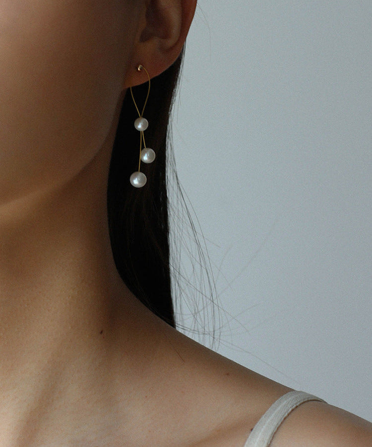 Elegant Gold Wire Pearl Earrings Gembea jewelry