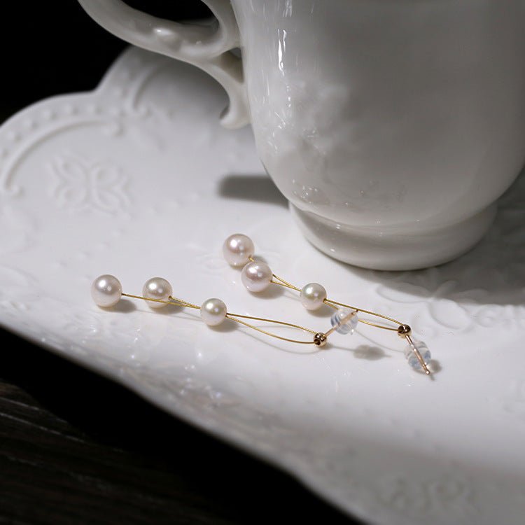 Elegant Gold Wire Pearl Earrings Gembea jewelry