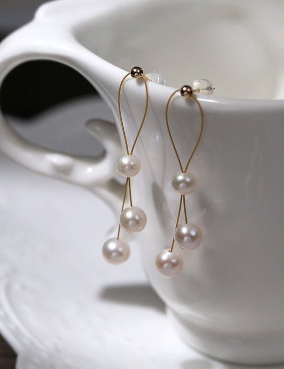 Elegant Gold Wire Pearl Earrings Gembea jewelry