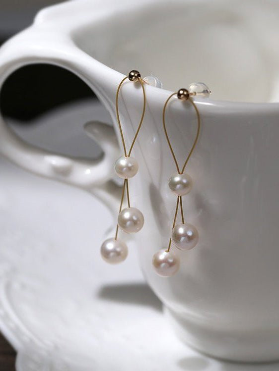 Elegant Gold Wire Pearl Earrings Gembea jewelry