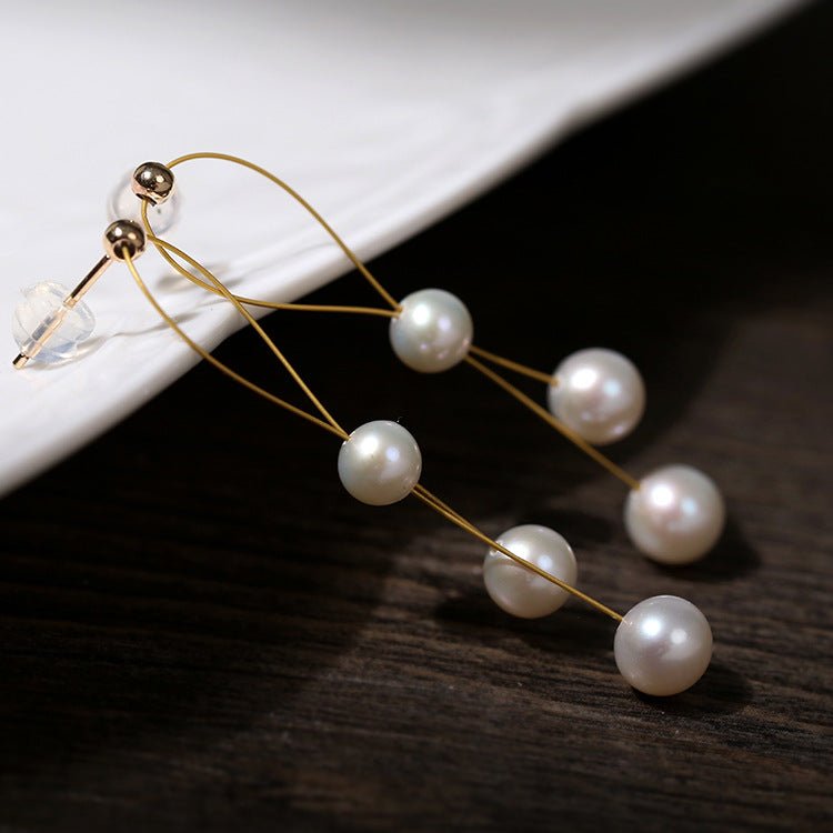 Elegant Gold Wire Pearl Earrings Gembea jewelry