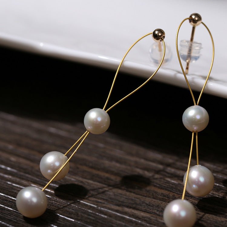 Elegant Gold Wire Pearl Earrings Gembea jewelry