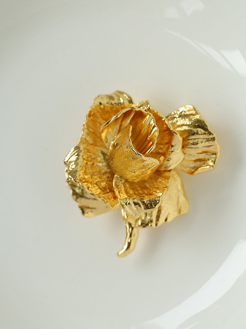 Elegant Golden Rose Brooch gembea jewelry