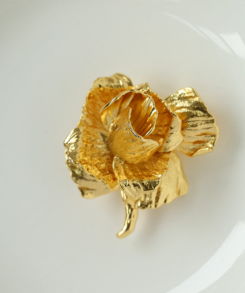 Elegant Golden Rose Brooch gembea jewelry
