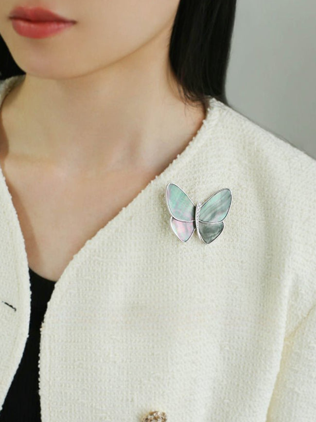 Elegant Gray Mother of Pearl Butterfly Brooch gembea jewelry