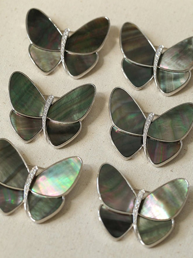 Elegant Gray Mother of Pearl Butterfly Brooch gembea jewelry