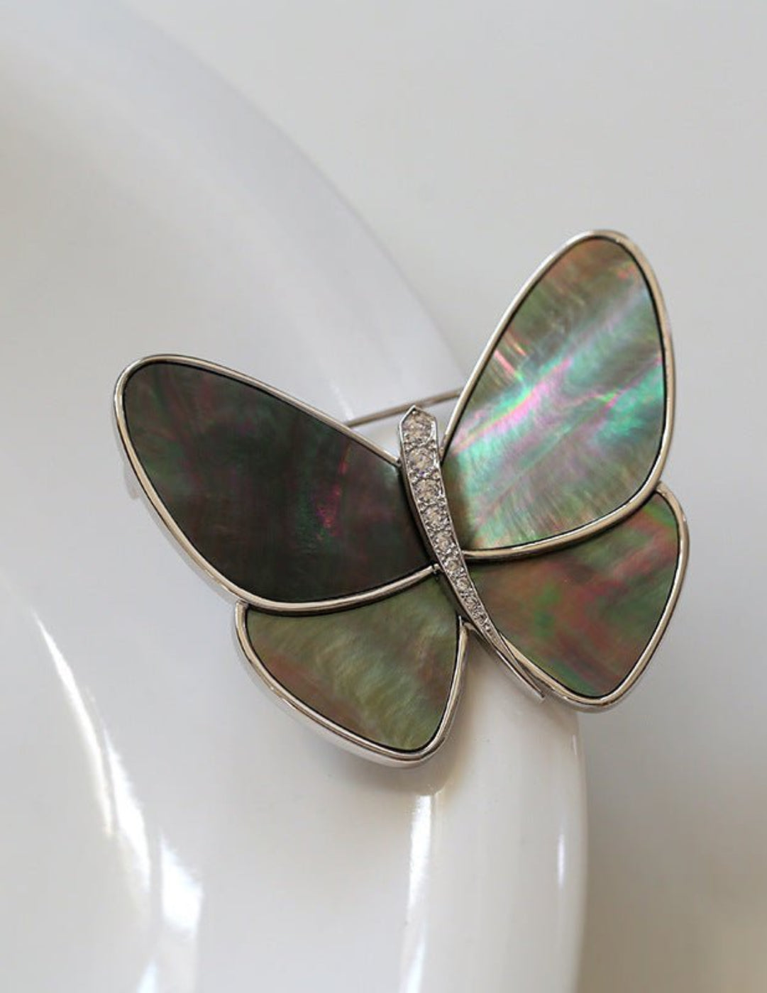 Elegant Gray Mother of Pearl Butterfly Brooch gembea jewelry