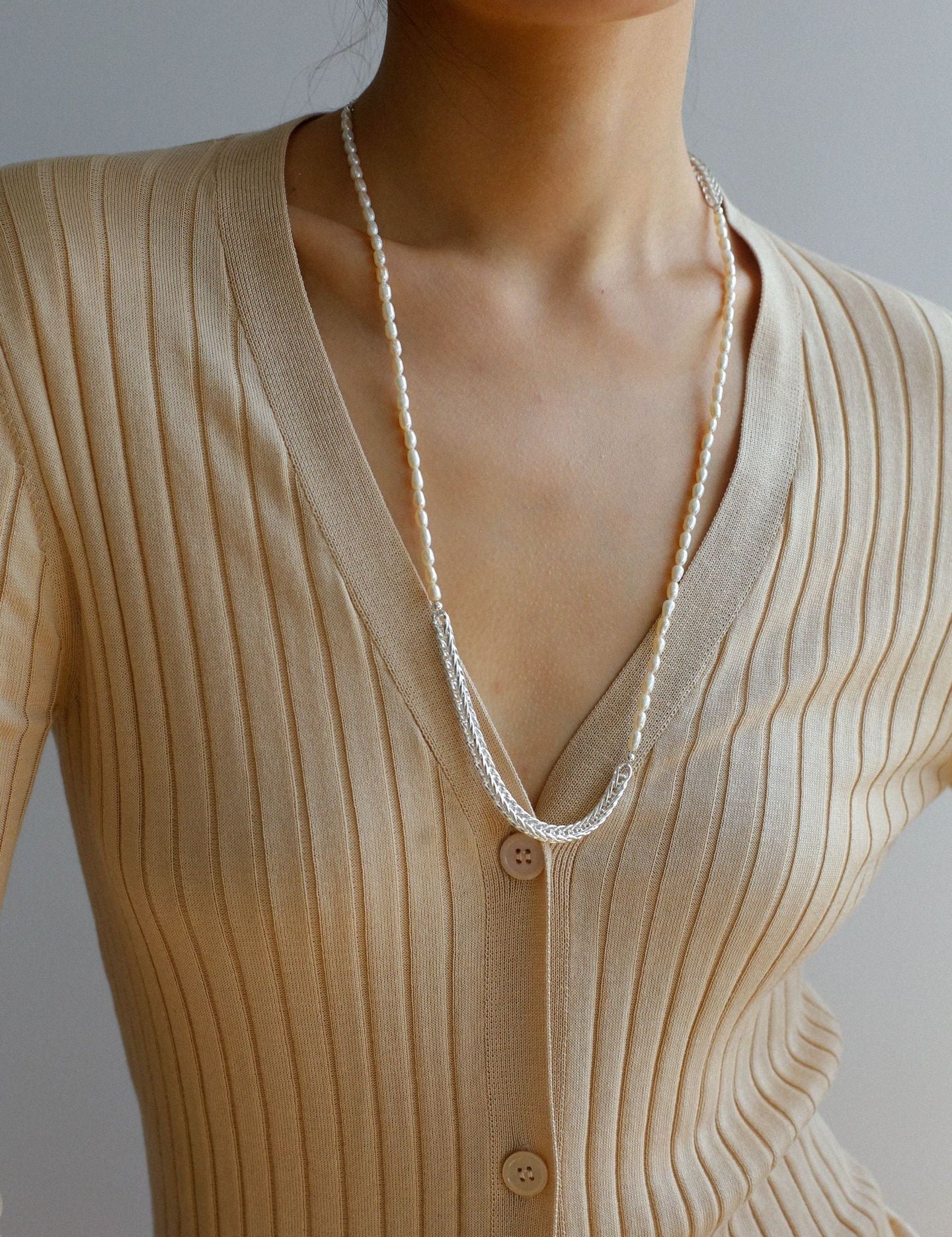 Elegant Long Chunky Chain Splicing Pearl Necklace gembea jewelry