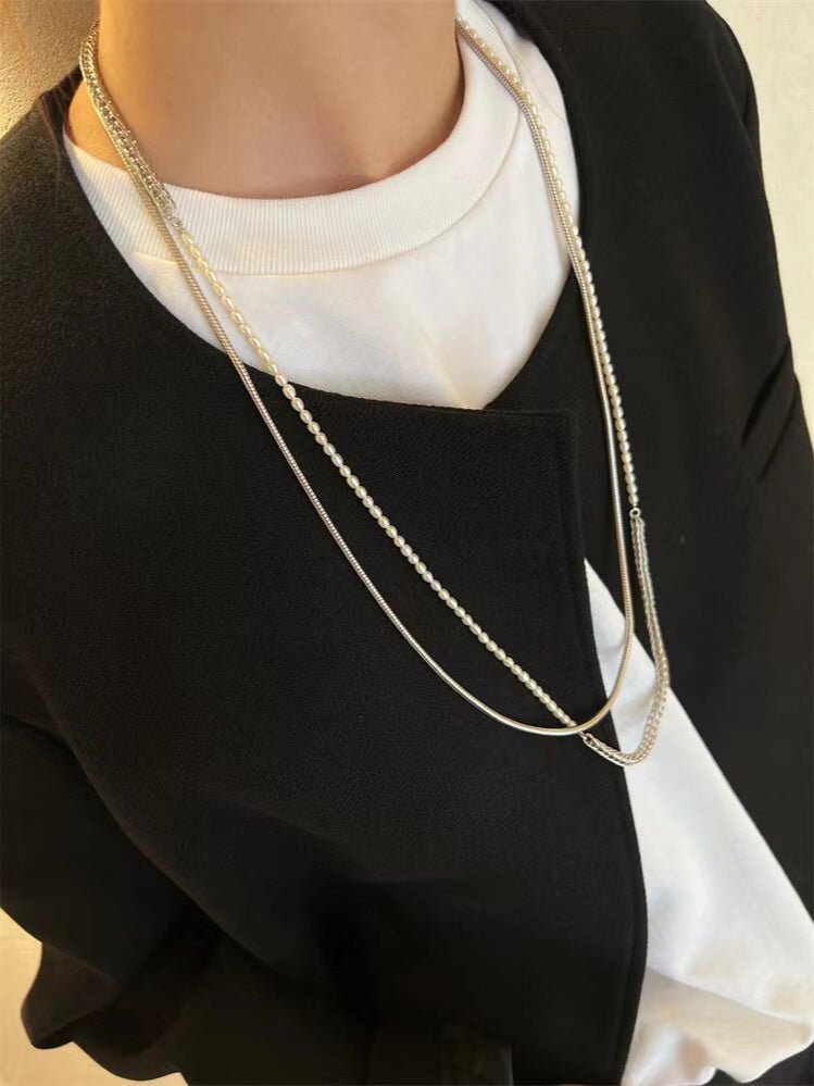 Elegant Long Chunky Chain Splicing Pearl Necklace gembea jewelry