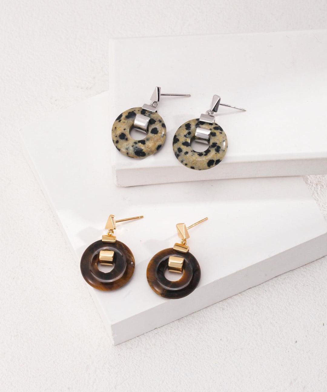 Elegant Round Spotted Tiger Eye Earrings - Gembea Jewelry