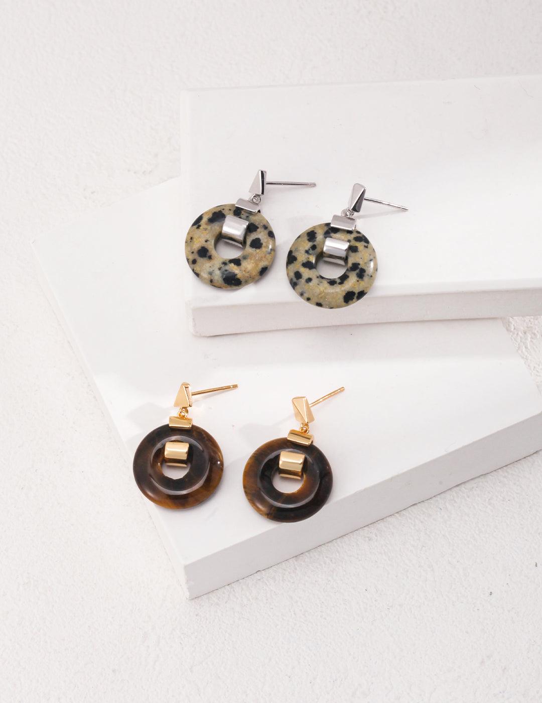 Elegant Round Spotted Tiger Eye Earrings - Gembea Jewelry