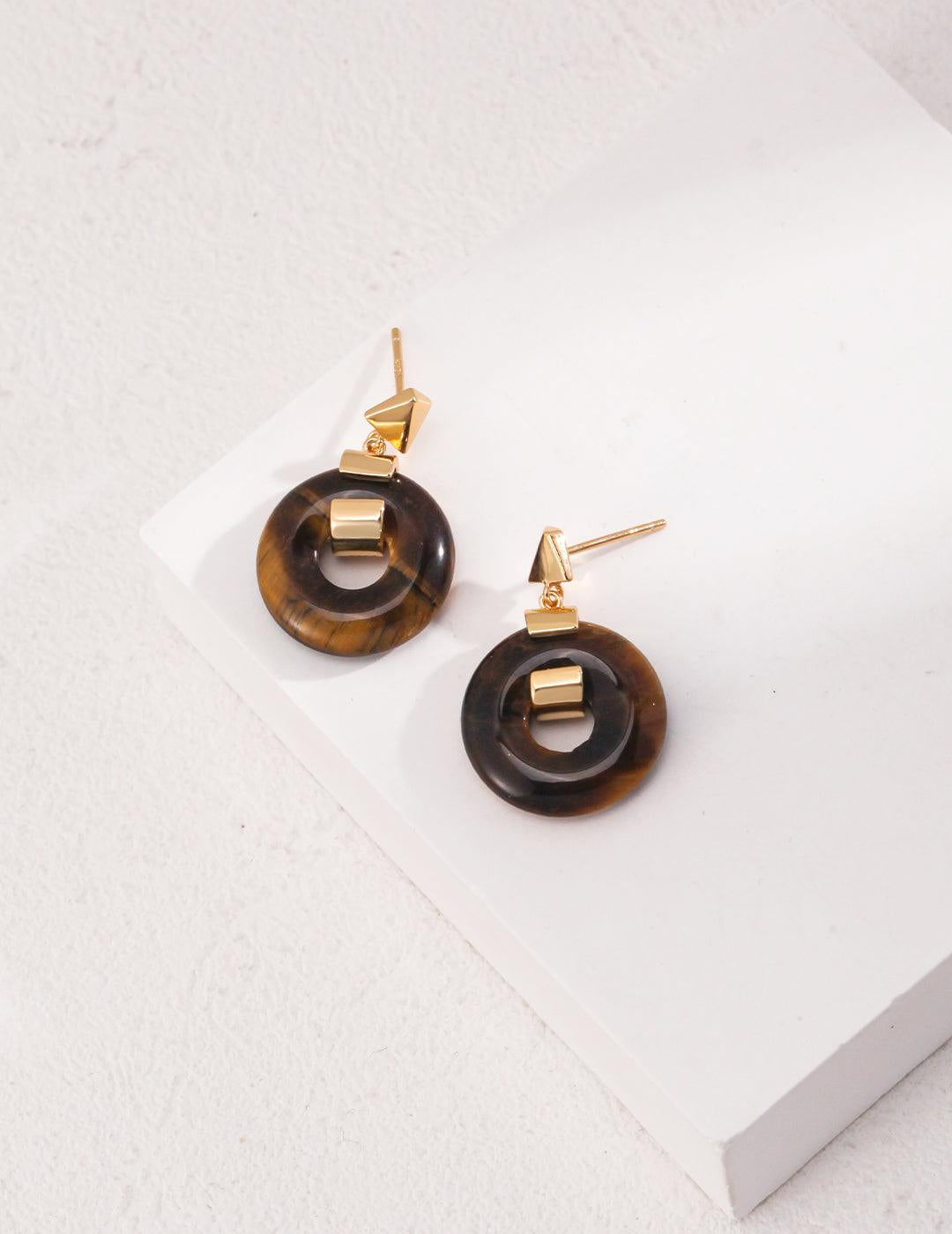 Elegant Round Spotted Tiger Eye Earrings - Gembea Jewelry