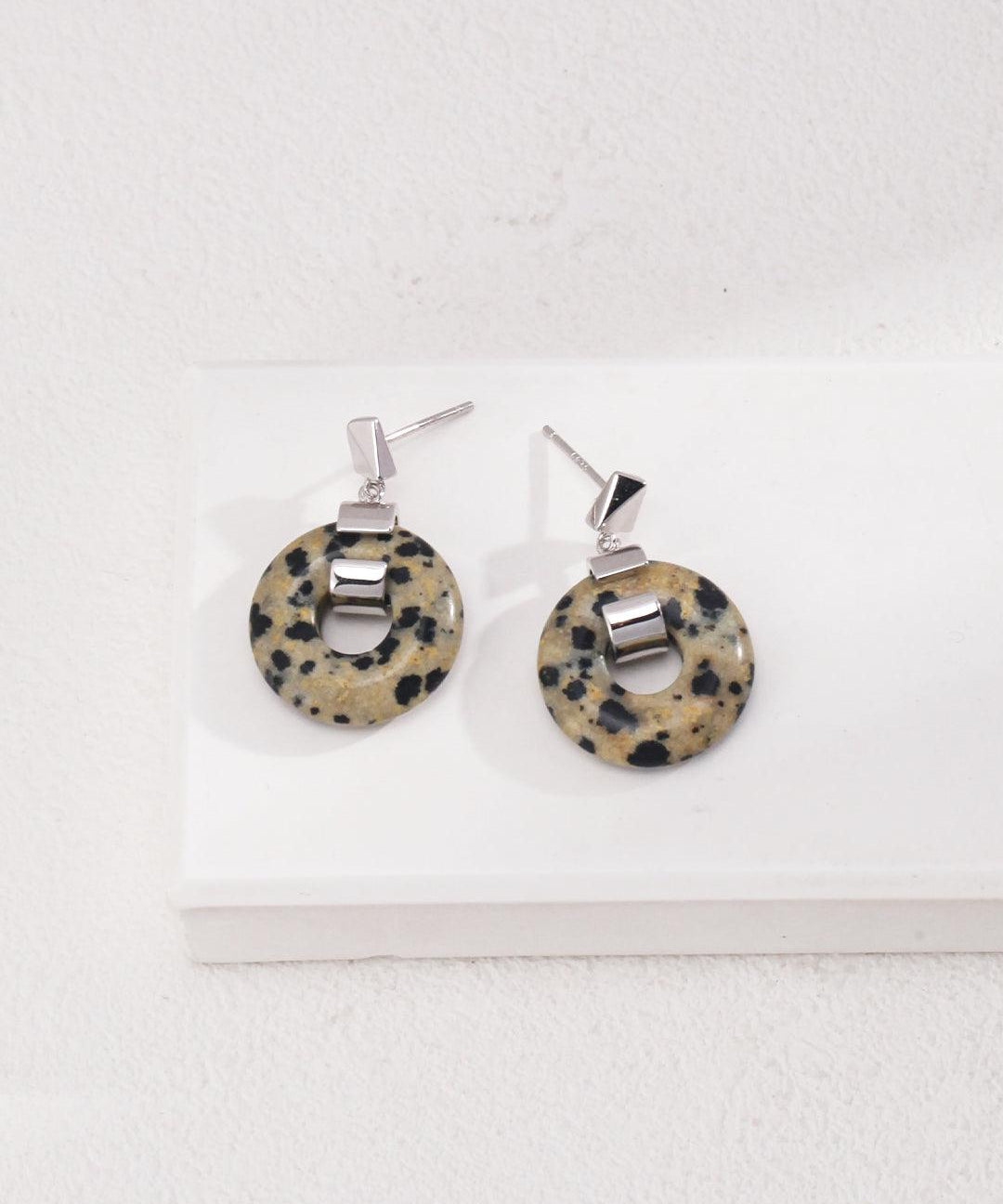 Elegant Round Spotted Tiger Eye Earrings - Gembea Jewelry
