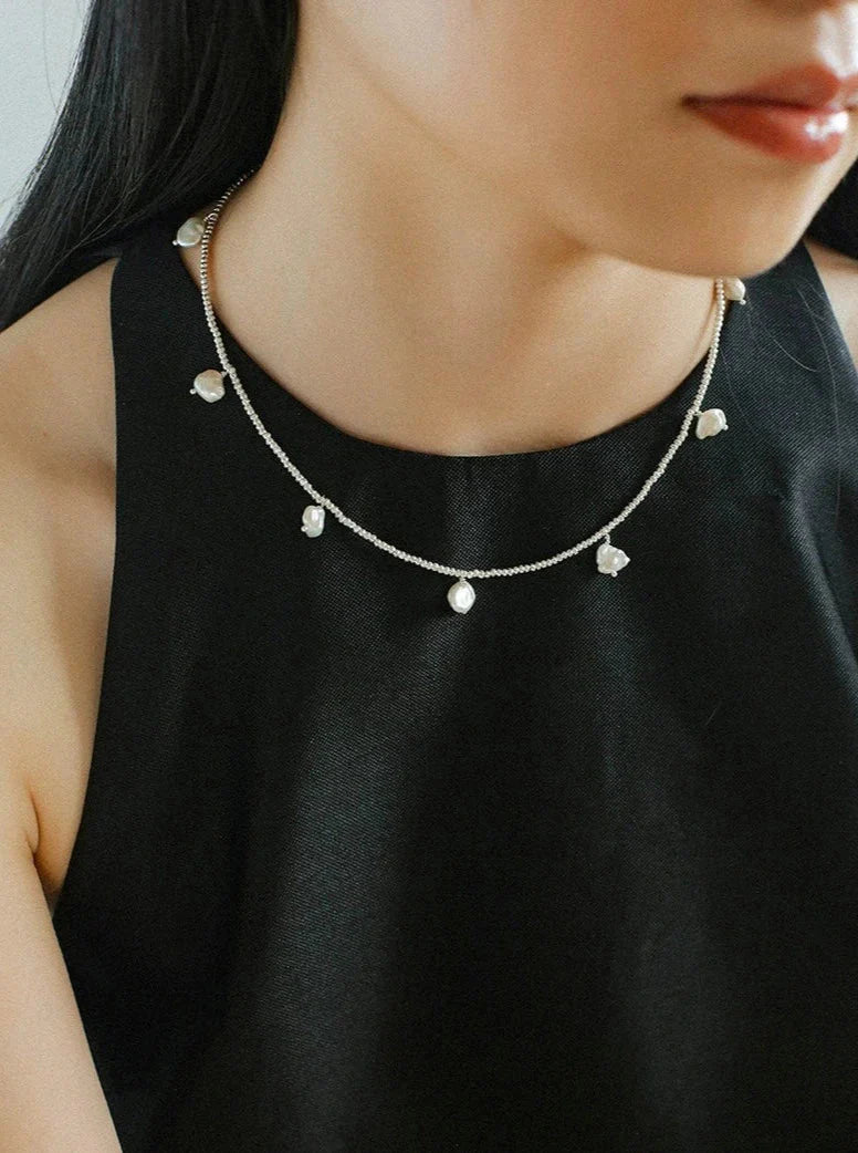 Elegant Silver Beads Pearl Pendant Necklace gembea jewelry