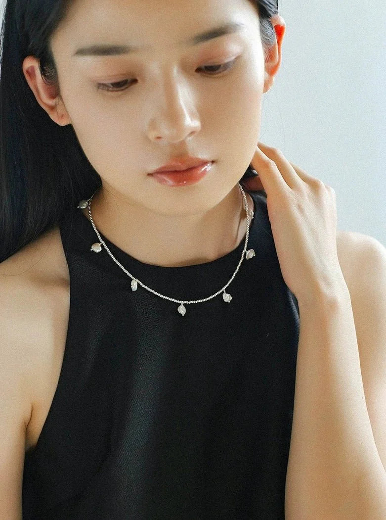 Elegant Silver Beads Pearl Pendant Necklace gembea jewelry