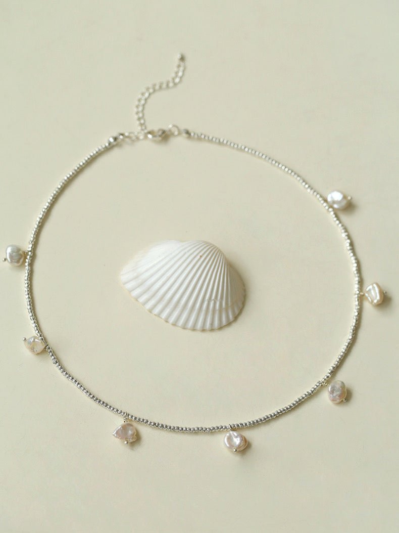Elegant Silver Beads Pearl Pendant Necklace gembea jewelry