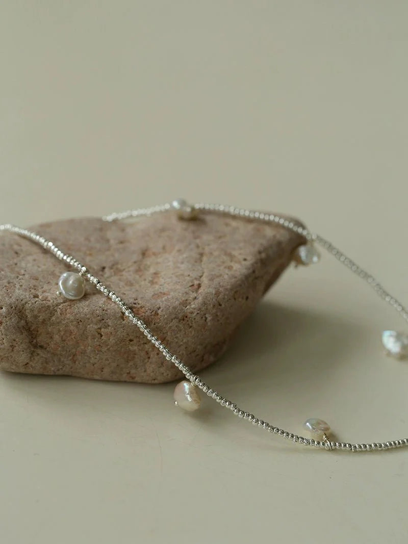 Elegant Silver Beads Pearl Pendant Necklace gembea jewelry