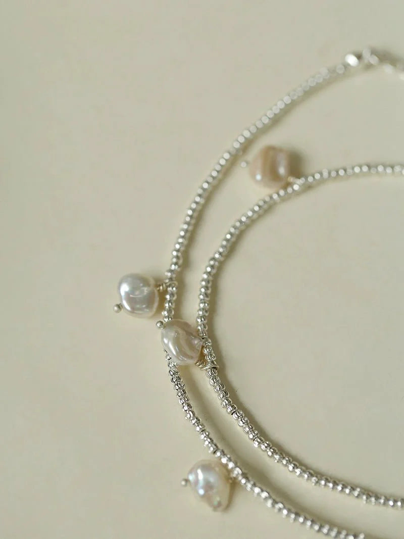 Elegant Silver Beads Pearl Pendant Necklace gembea jewelry