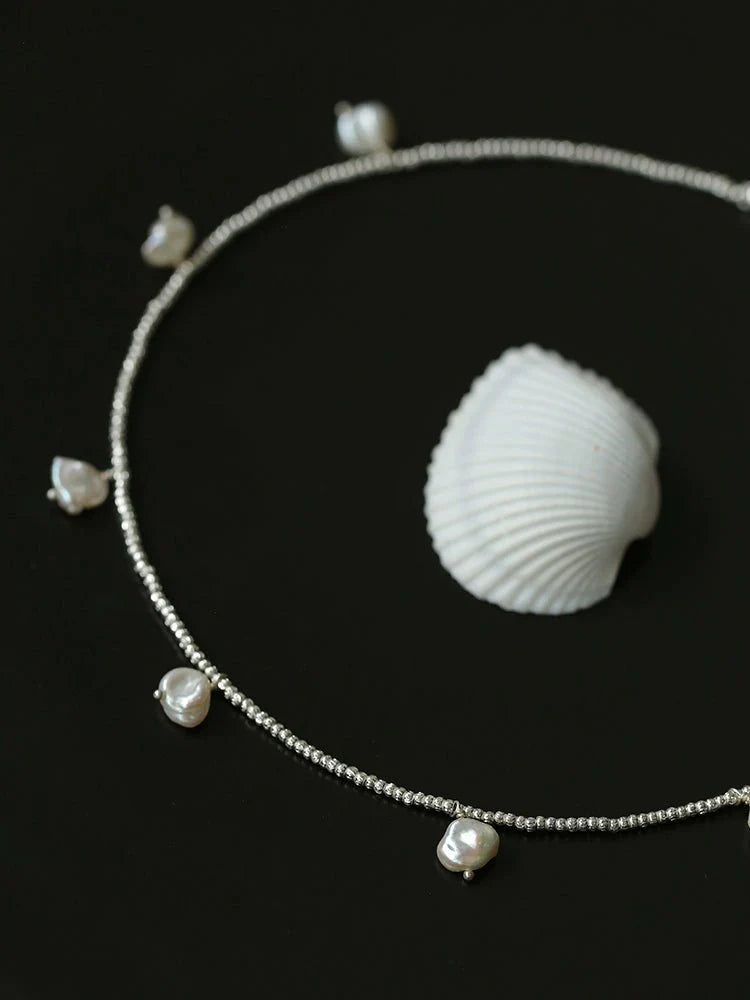 Elegant Silver Beads Pearl Pendant Necklace gembea jewelry