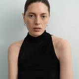 Ellipse Semi-round Mini Hoop Earrings-Silver gembea jewelry