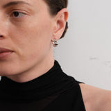 Ellipse Semi-round Mini Hoop Earrings-Silver gembea jewelry