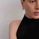 Ellipse Semi-round Mini Hoop Earrings-Silver gembea jewelry