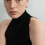 Ellipse Semi-round Mini Hoop Earrings-Silver gembea jewelry