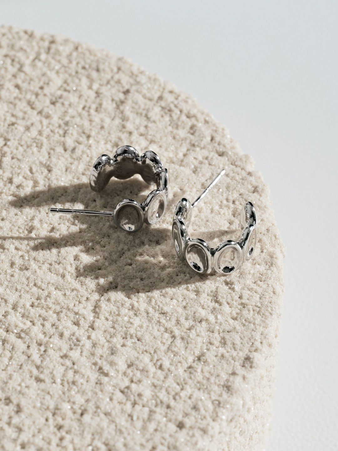 Ellipse Semi-round Mini Hoop Earrings-Silver gembea jewelry