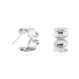 Ellipse Semi-round Mini Hoop Earrings-Silver gembea jewelry