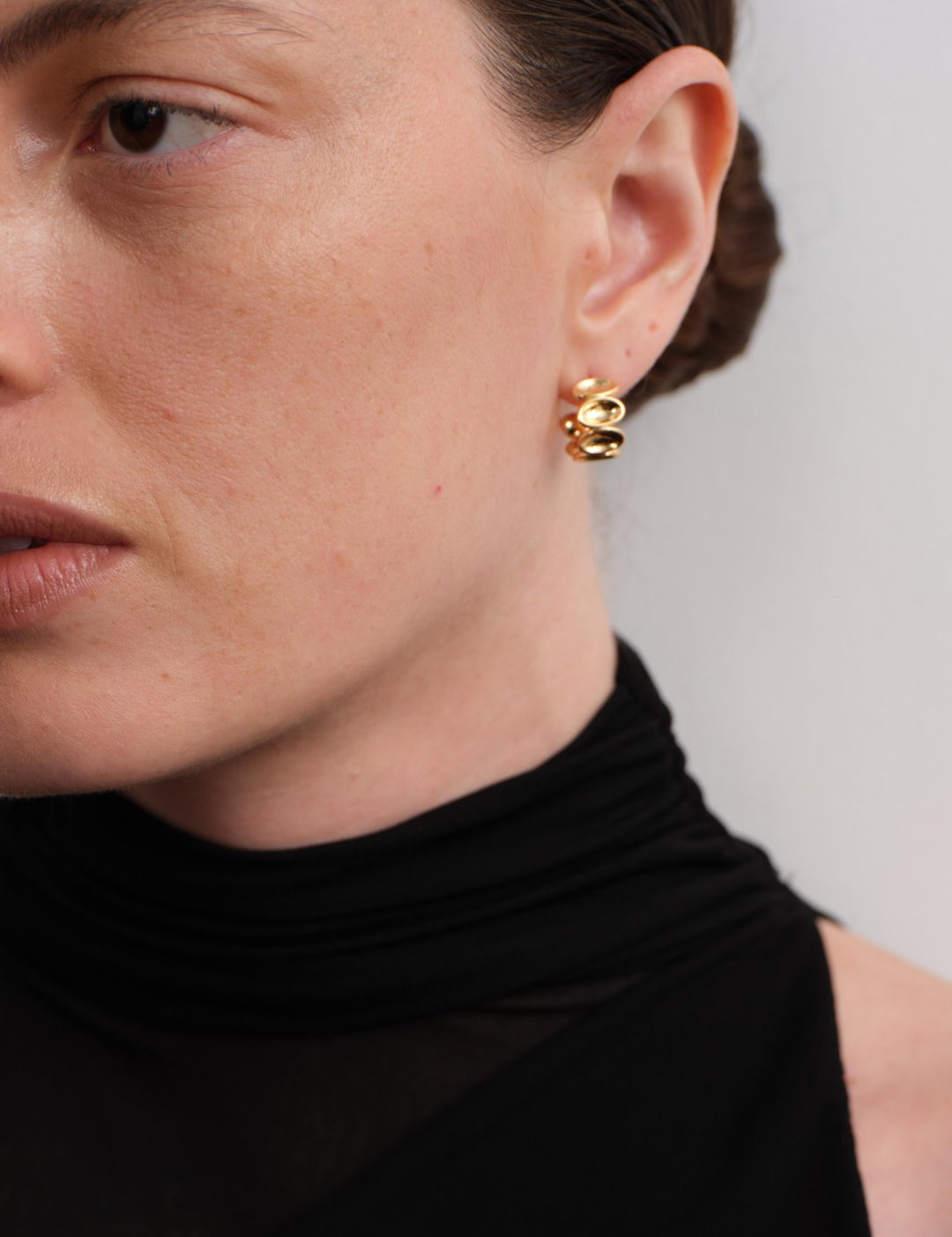 Ellipse Semi-round Mini Hoop Earrings-Gold gembea jewelry