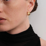Ellipse Semi-round Mini Hoop Earrings-Gold gembea jewelry