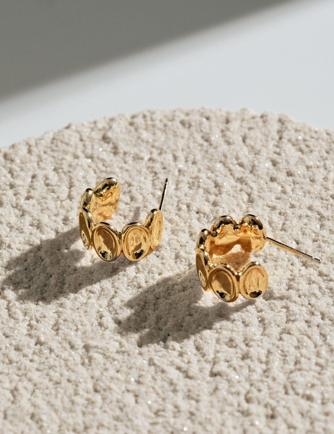 Ellipse Semi-round Mini Hoop Earrings-Gold gembea jewelry