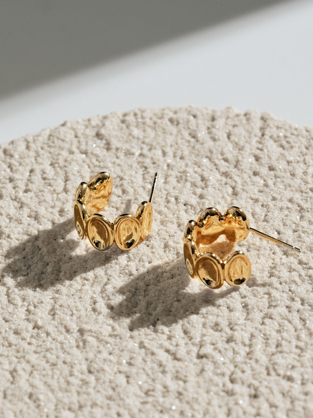 Ellipse Semi-round Mini Hoop Earrings-Gold gembea jewelry