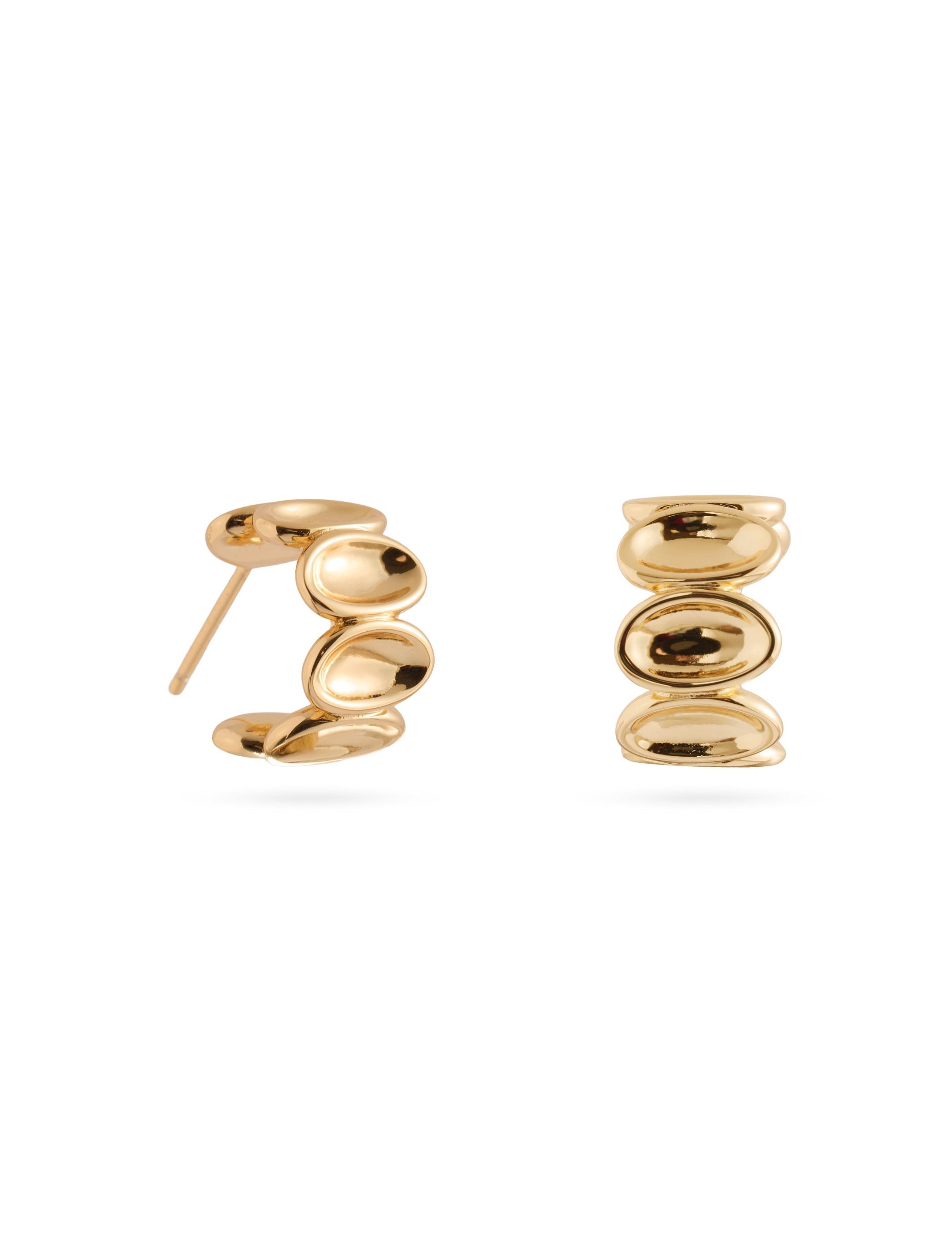 Ellipse Semi-round Mini Hoop Earrings-Gold gembea jewelry